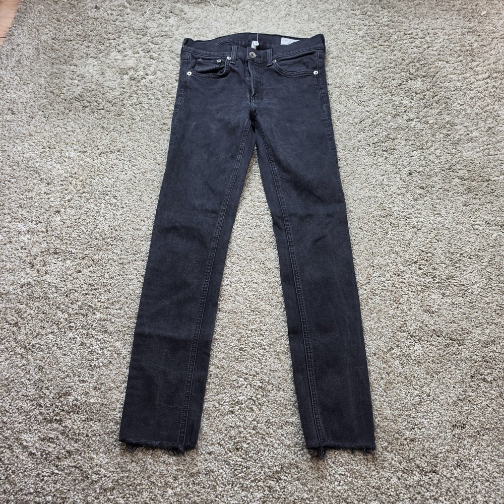 Rag & Bone Jeans Womens 27 Black Charcoal Wash Skinny Ankle Raw Hem Stretch